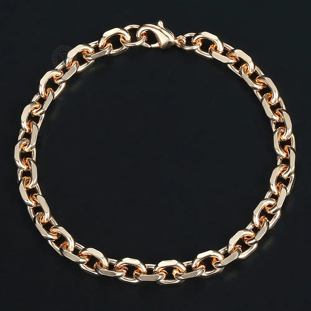 7mm Bracelet For Women Girls 585 Rose Gold Color Cable Link Woman Bracelet Fashion Jewelry Gifts 20cm CB45