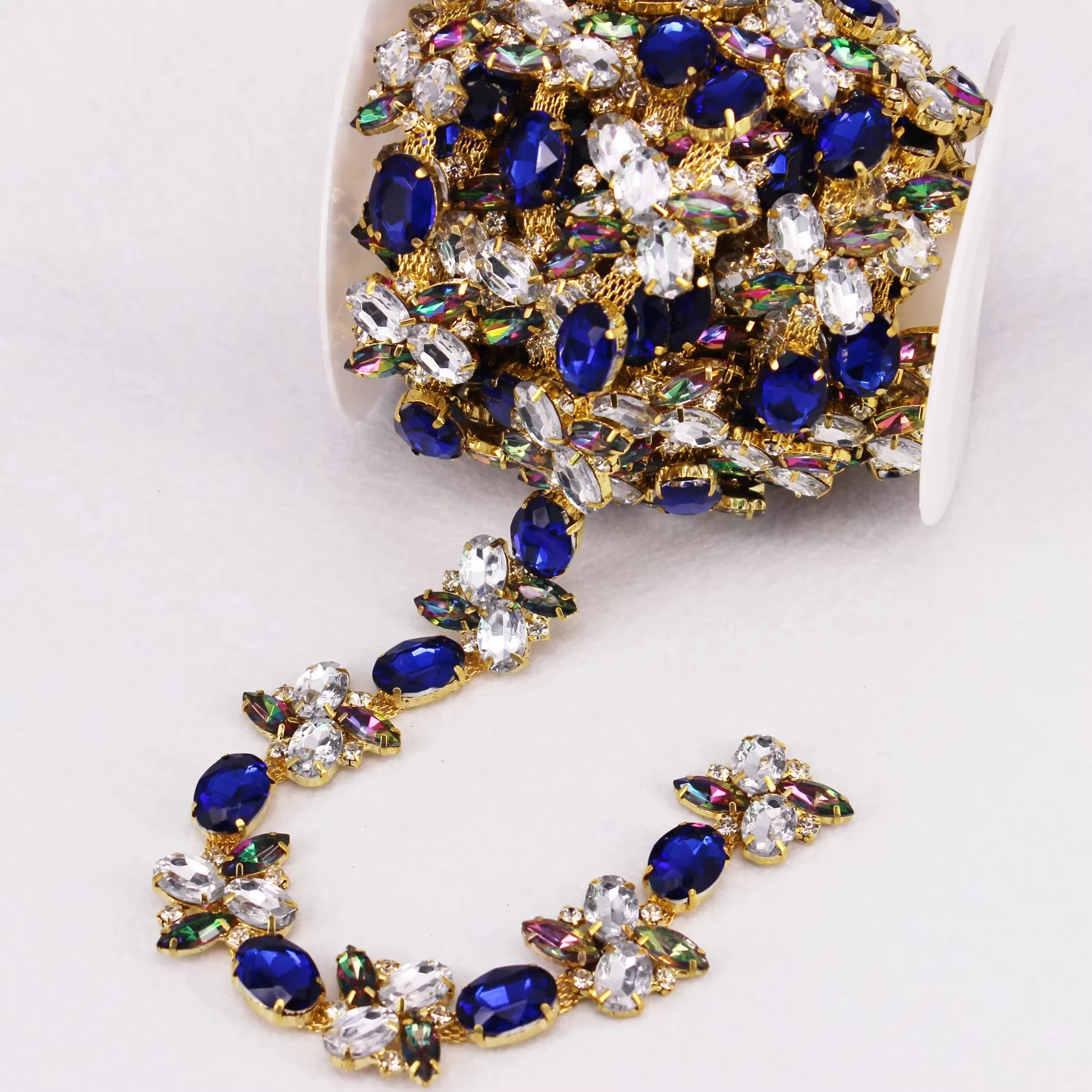 

1 Yard Handmade Multi-color Rhinestone Applique Trim for Sewing Bridal Accessories Wedding Dress DIY Bag Decoration