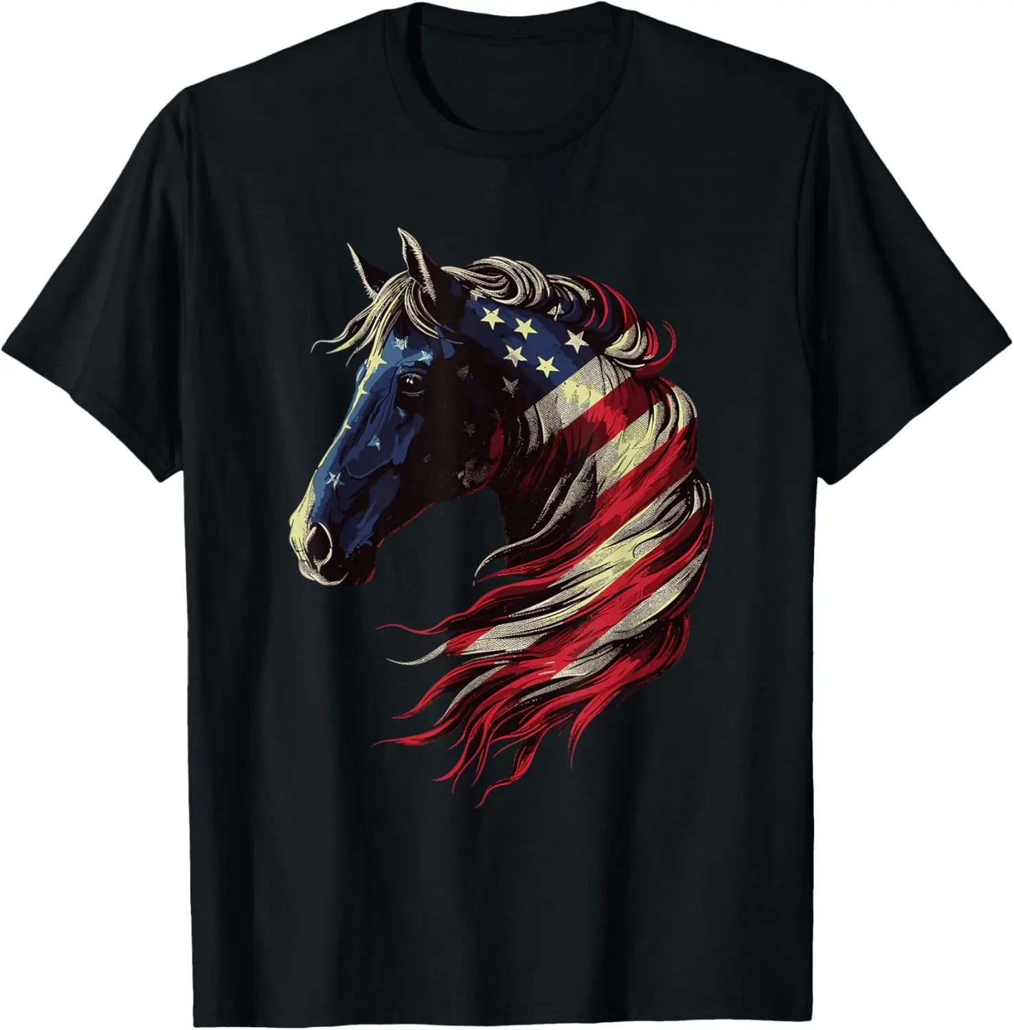 Camiseta Cavalo Patriótico Equestre 4 de julho EUA Bandeira Americana