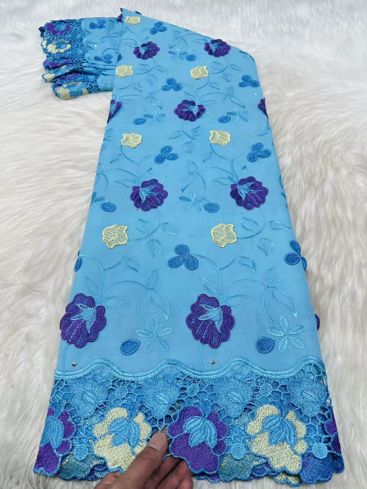 

Новинка 2026 года: Бирюзовая хлопковая африканская швейцарская вуаль с 3D цветами, кружевная ткань с кулиской, водорастворимая ткань для женских вечерних платьев KYC2613