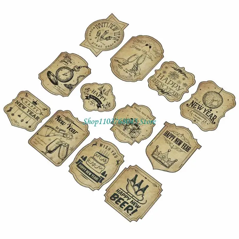 R53F 12Pcs/Pack New Year Wine Bottle Adhesive Labels for Organizing and Decorating