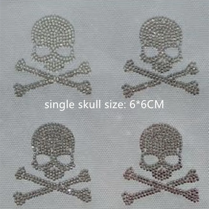 4pc/lot Skull sticker  iron on crystal transfers design hot fix rhinestone transfer motifs iron on applique patches for bag