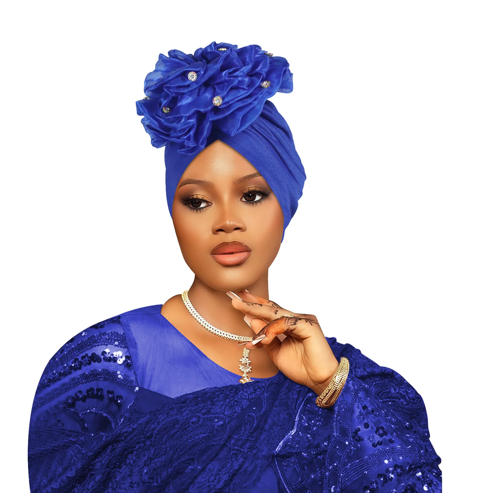 الأفريقية السيارات Gele Headties مسلم عمامة الحجاب للنساء مطوي بونيه قبعة هندية نيجيريا رئيس التفاف قبعة الزفاف Geles وشاح #6