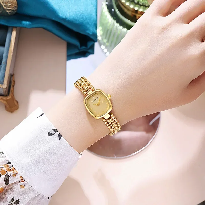 Mulheres Quartzo Bead Link Strap Relógios de pulso, Pulseira Relógios, Presentes Relógio, Alta Qualidade, Luxo, Senhoras
