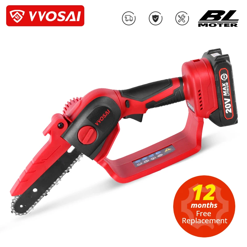 WOSAI 20V Brushless Chainsaw 6 Inch Mini Electric Saw Cordless Handheld Pruning Saw Portable Wood Cutting Tool MT-Series