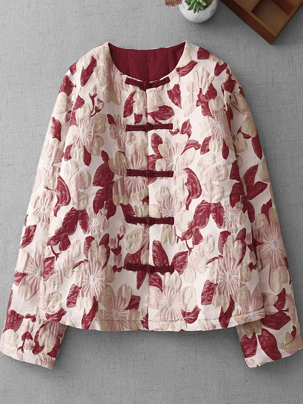 

Корейская утепленная хлопковая куртка для женщин, зимняя теплая свободная верхняя одежда с принтом и китайскими пуговицами, из полиэфирного волокна, с длинными рукавами