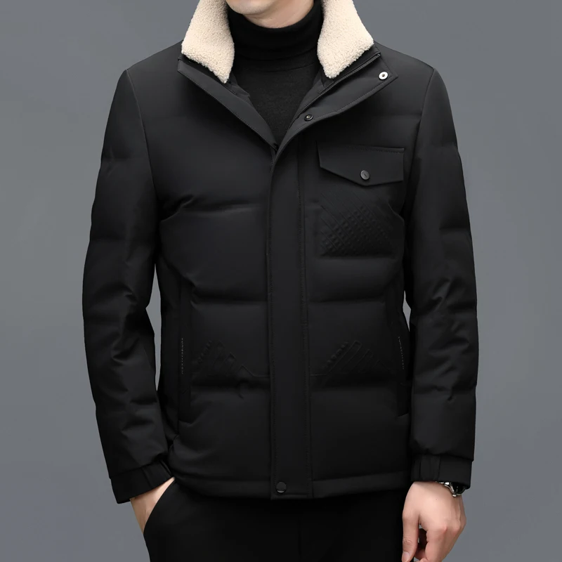 YX-2609 Winter New Men's Thick Down Jacket Short Detachable Hat White Duck Down Warm Casual Business Jacket Youth Handsome Coat