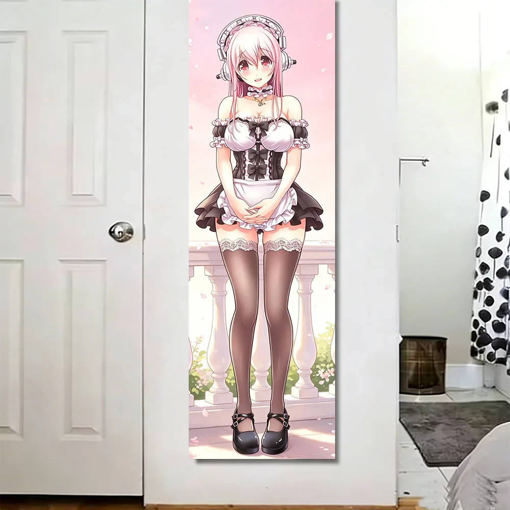 Rosa Haarige Anime-Mädchen Wandteppich mit Kirschblüten-Balkon-Motiv für Schlafzimmer und Wohnheim, Ästhetische Dekoration in Verschiedenen Größen