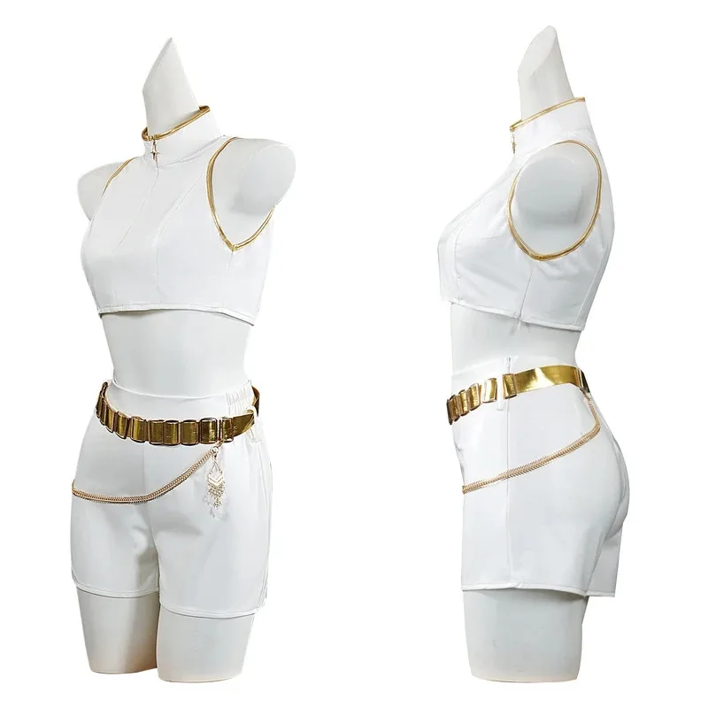 Q156KPop رومي ميرا زوي الأبيض بدلة الغناء النساء حفلة لعب الأدوار الزي هالوين كرنفال تأثيري حلي