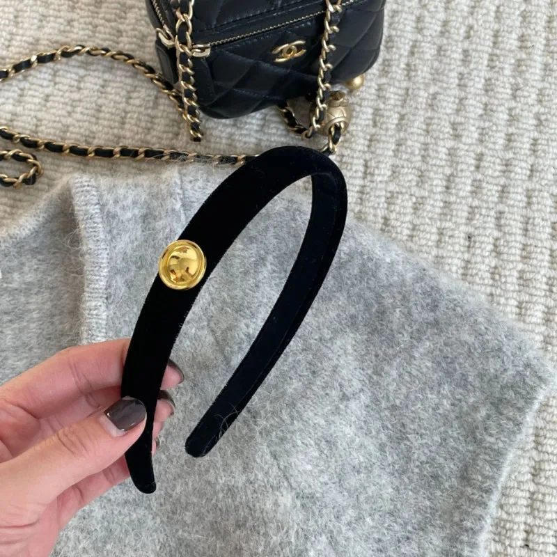 Korean Style Black with Golden Buckle Velvet Headband High-Grade Head Band to Make round Face Thin-Looked Retro Hair Accessories