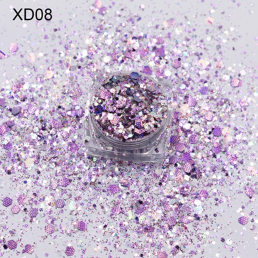 Paillettes hexagonales mélangées pour nail art, 10 g/sac, accessoires de décoration, fournitures, laser, argent