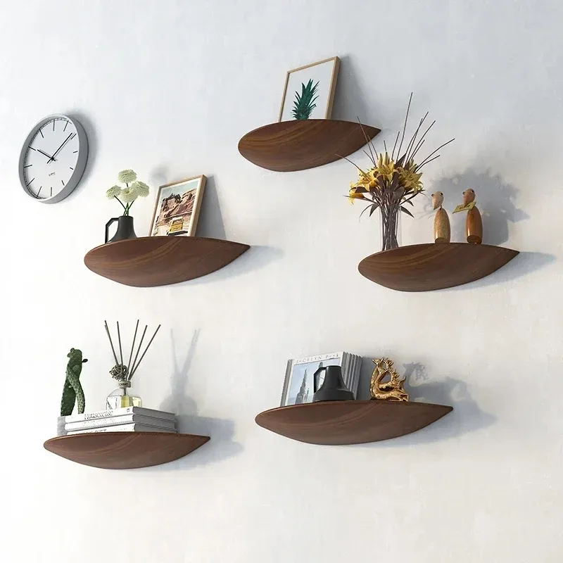 

Nordic Style Wall Mounted Semicircular Wood Wall Storage Rack Background Wall Display Home Decoration Item Storage Organization