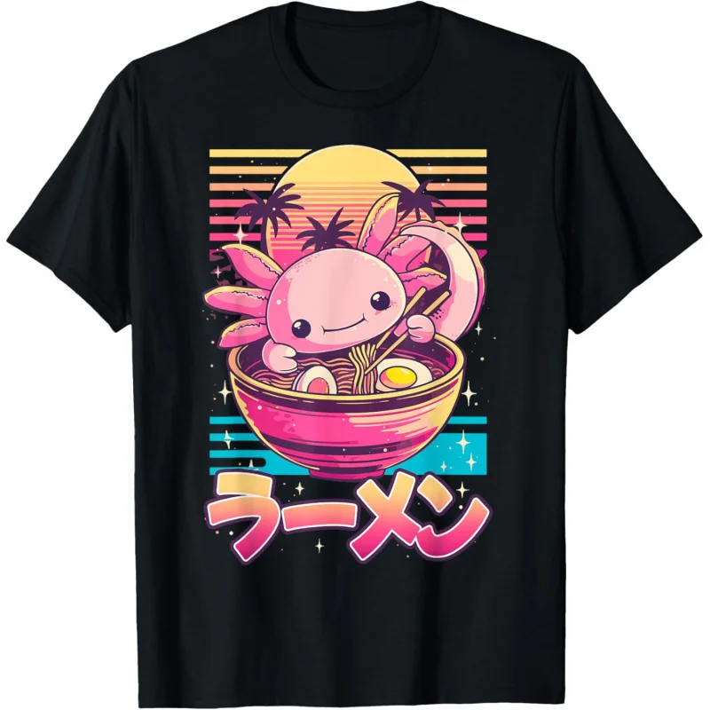 

Kawaii Anime Axolotl Eating Ramen Retro T-Shirt