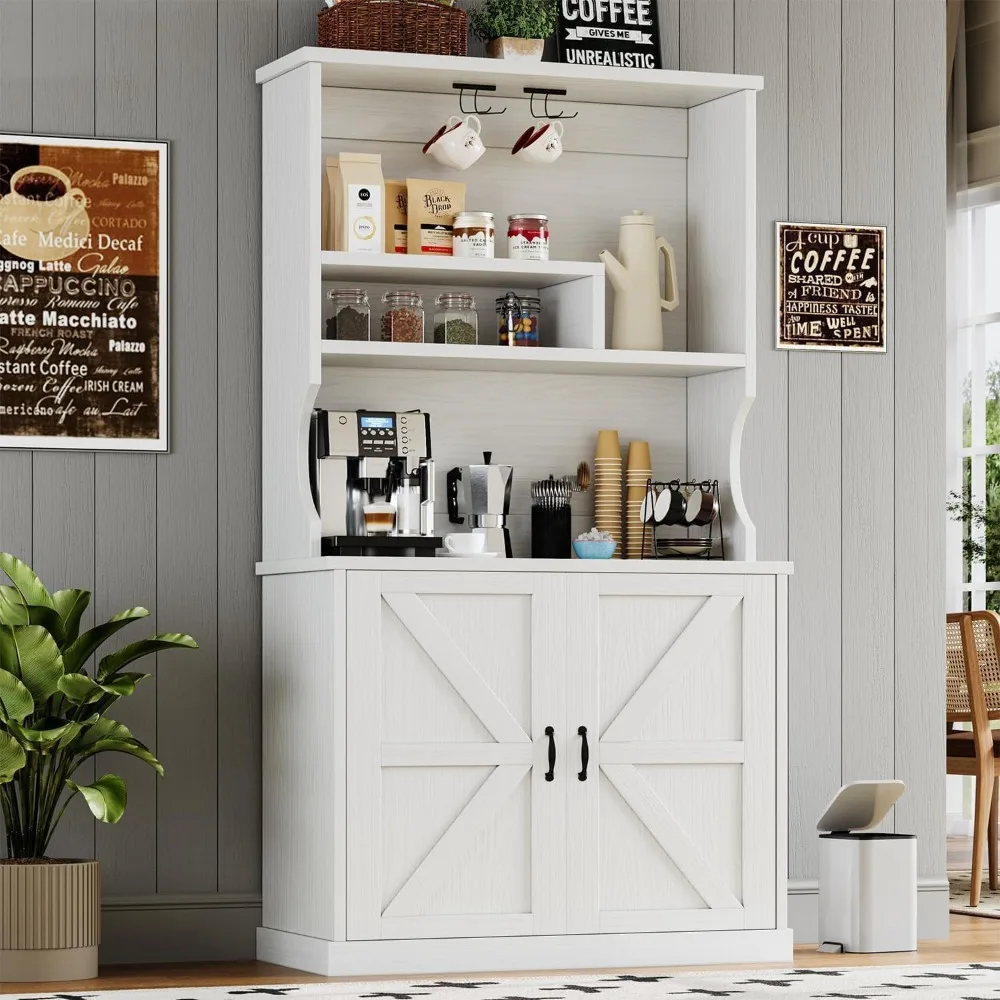 

Farmhouse Coffee Bar Cabinet with Storage Hutch, 73 Inch Tall Coffee Bar with Wine Racks and Adjustable Shelves for Living