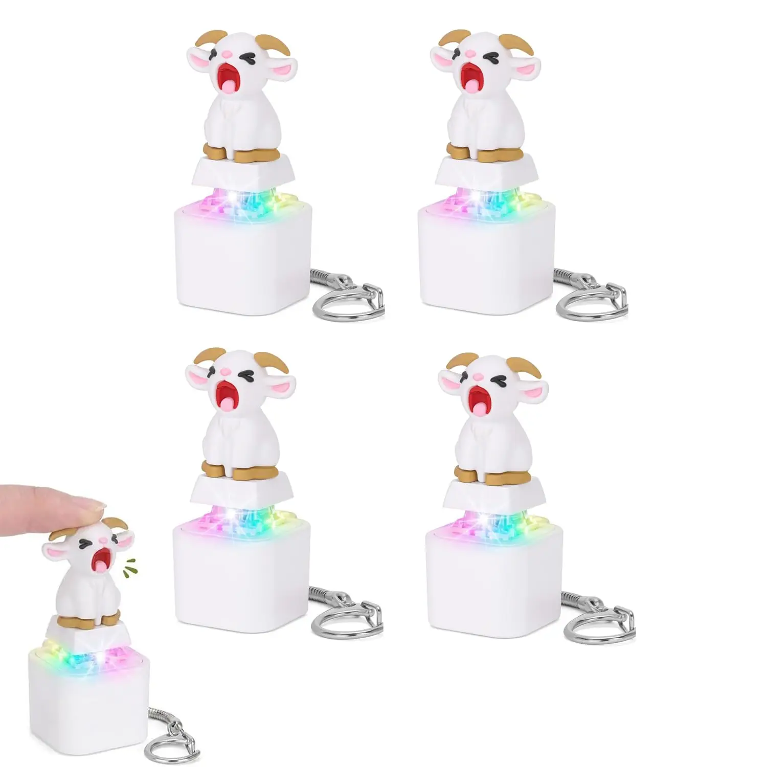 Squeaking Goat Keyboard Fidget Toy, Rechargeable Finger Clicker Keyboard Keychain with Goat Scream Sound and LED Light, ASMR Toy