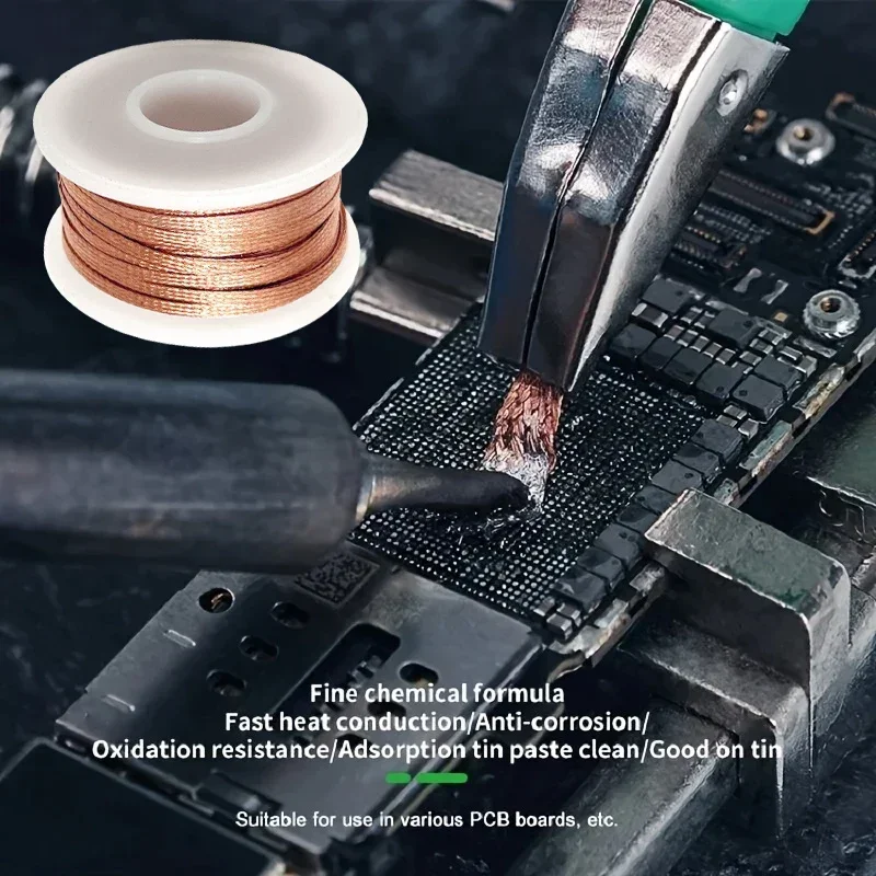 Flux Coated Desoldering Braid Solder Wick 2/3/4mm Width,10M Length, High Purity Copper for Fast PCB BGA SMD Repair