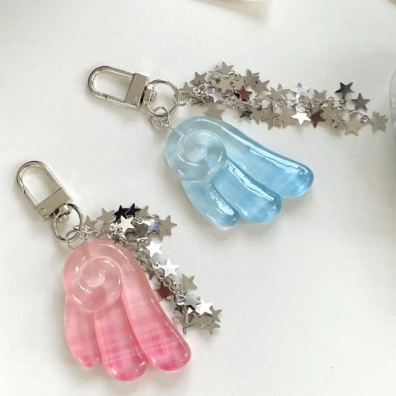 1 Stück Schlüsselanhänger mit Engelsflügel, modischer Taschenanhänger mit Punktmuster, Y2K-Stern-Verschluss, Taschen-Charm, Hängedekoration für Rucksack und Handtasche – Detail 3