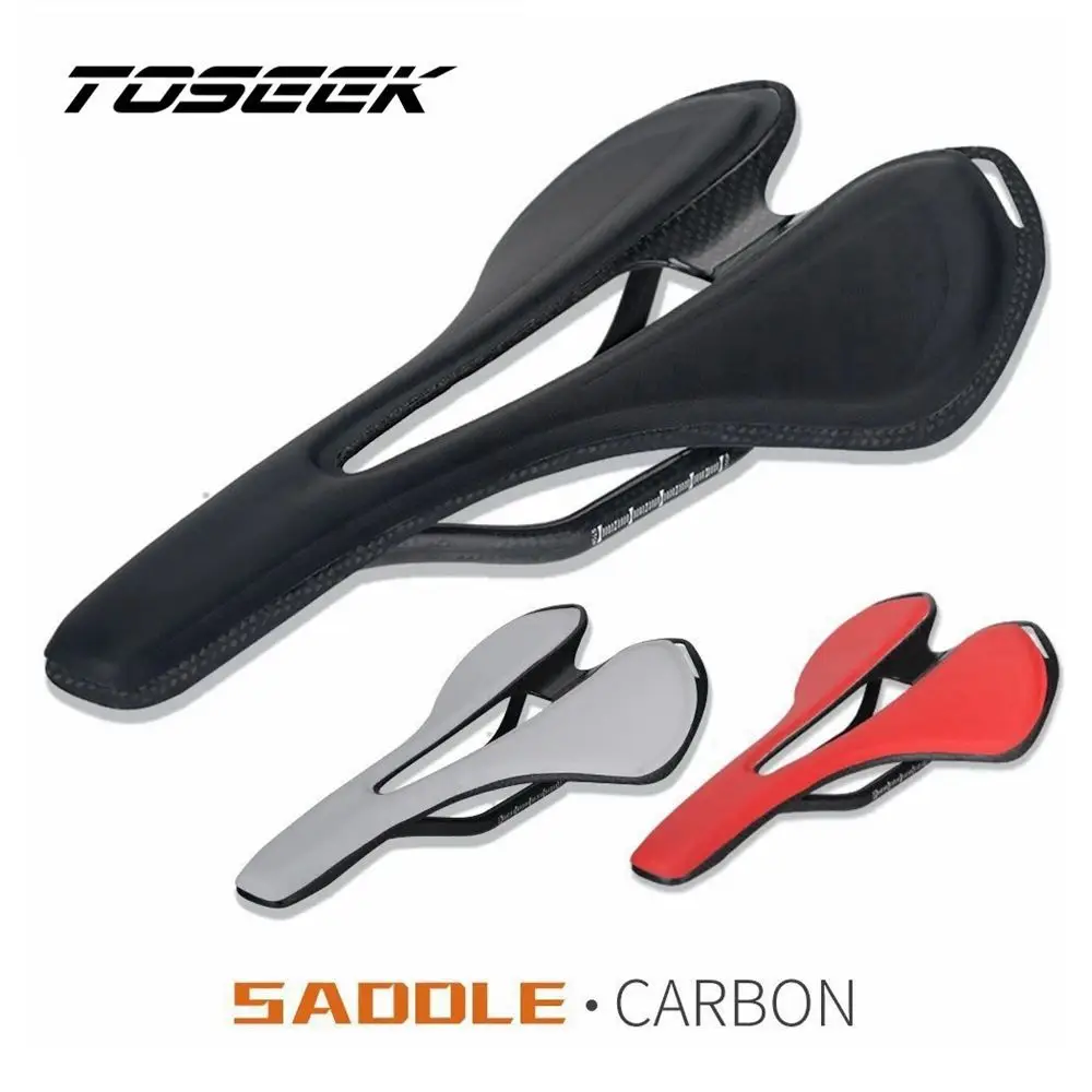 

TOSEEK Ultralight 125g Carbon Saddle Bicycle Road Bike MTB Cushion Leathe Soft Seat 270*143 mm Red, Black, White