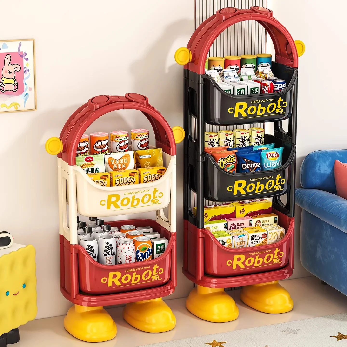

Multi-layer Snack Storage Rack Stand Living Room Bedroom Toy Organizer Mobile Durable Food Display Shelf Children's Dormitory
