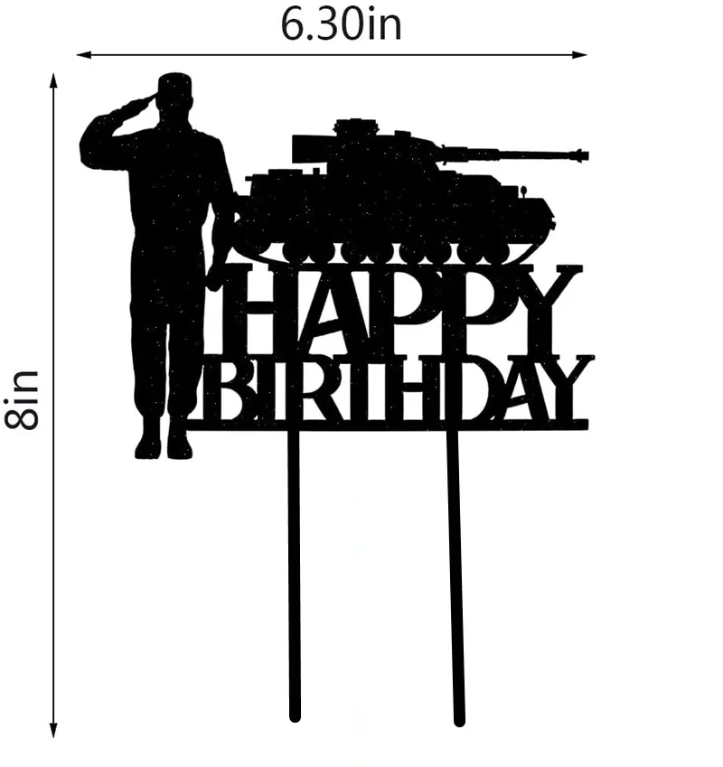 Happy Birthday Cake Topper Black Tucker and Soldier Military Theme Party Decorations Veteran's Day  Party Cake Decorations