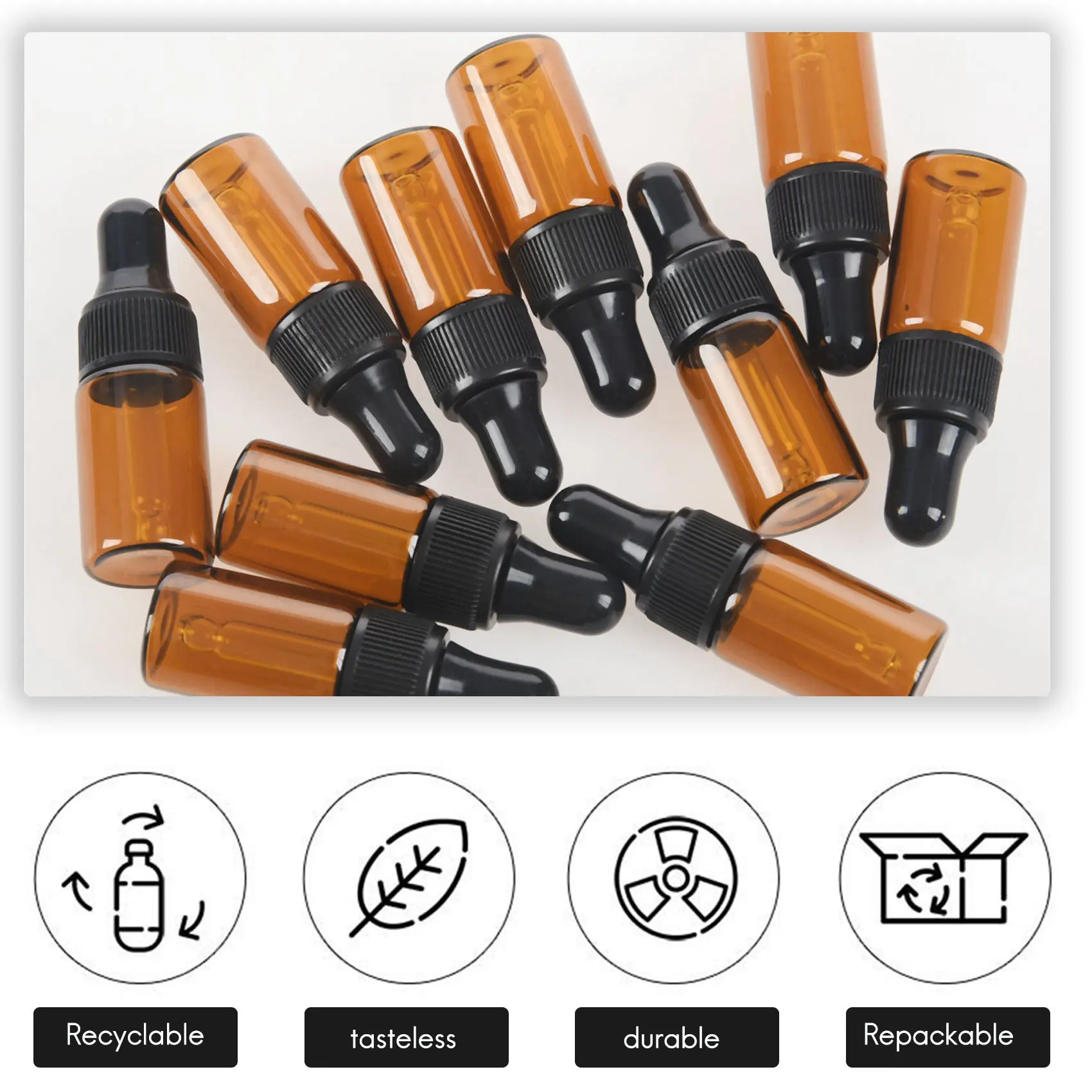 Baru 10 Buah 3Ml Botol Penetes Kaca Coklat Kosong dengan Pipet untuk Minyak Atsiri