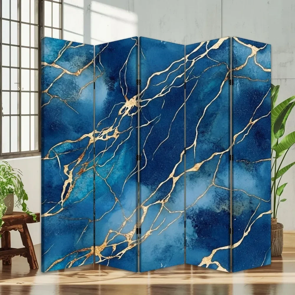 

Folding Screen Room Divider Abstract Marble Gold Glitter Veins Fake Stone Texture Artificial Canvas Screen Indoor Separator
