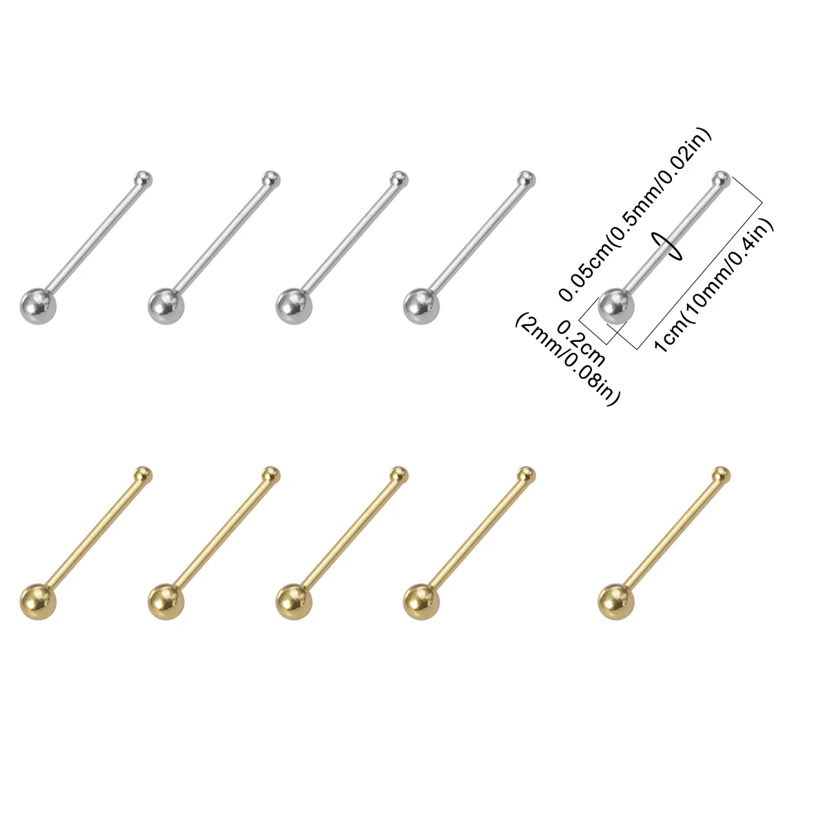 10pcs Nose Stud Rings for Women & Men, Body Piercing Jewelry