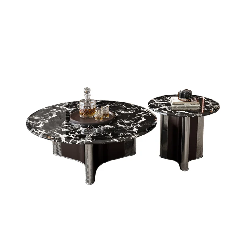 

Stainless steel coffee table, luxury stone marble round coffee table combination