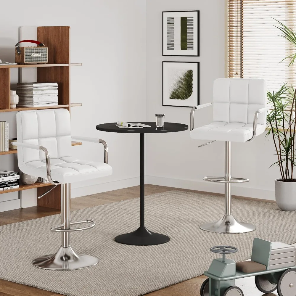 Bar Stools with Armrest Modern PU Leather Swivel Adjustable Hydraulic Bar Stool X-Large Base and Seat Square