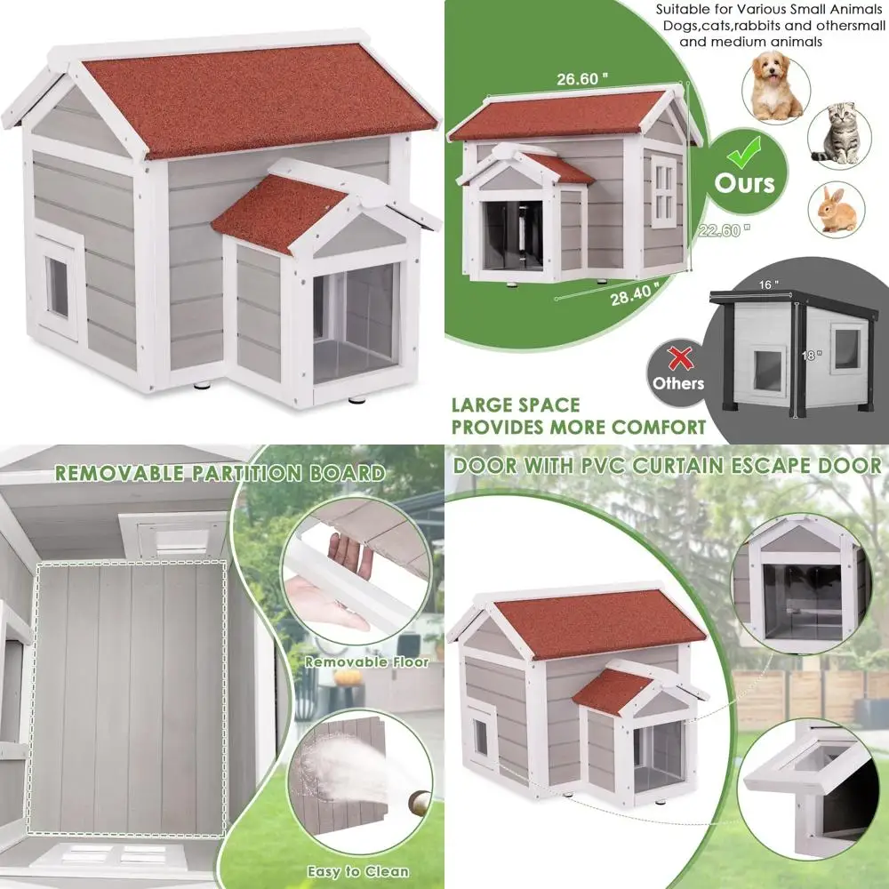 

Weatherproof Outdoor Feral Cat Shelter with Indoor Openable Roof for Cats and Small Animals