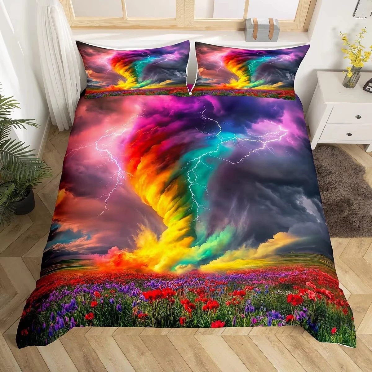 Tornado Duvet Cover Twin,Ocean Lighting Themed Comforter Cover,Natural Disasters Bedding Set,Soft Beach Coastal Decor Bed Set
