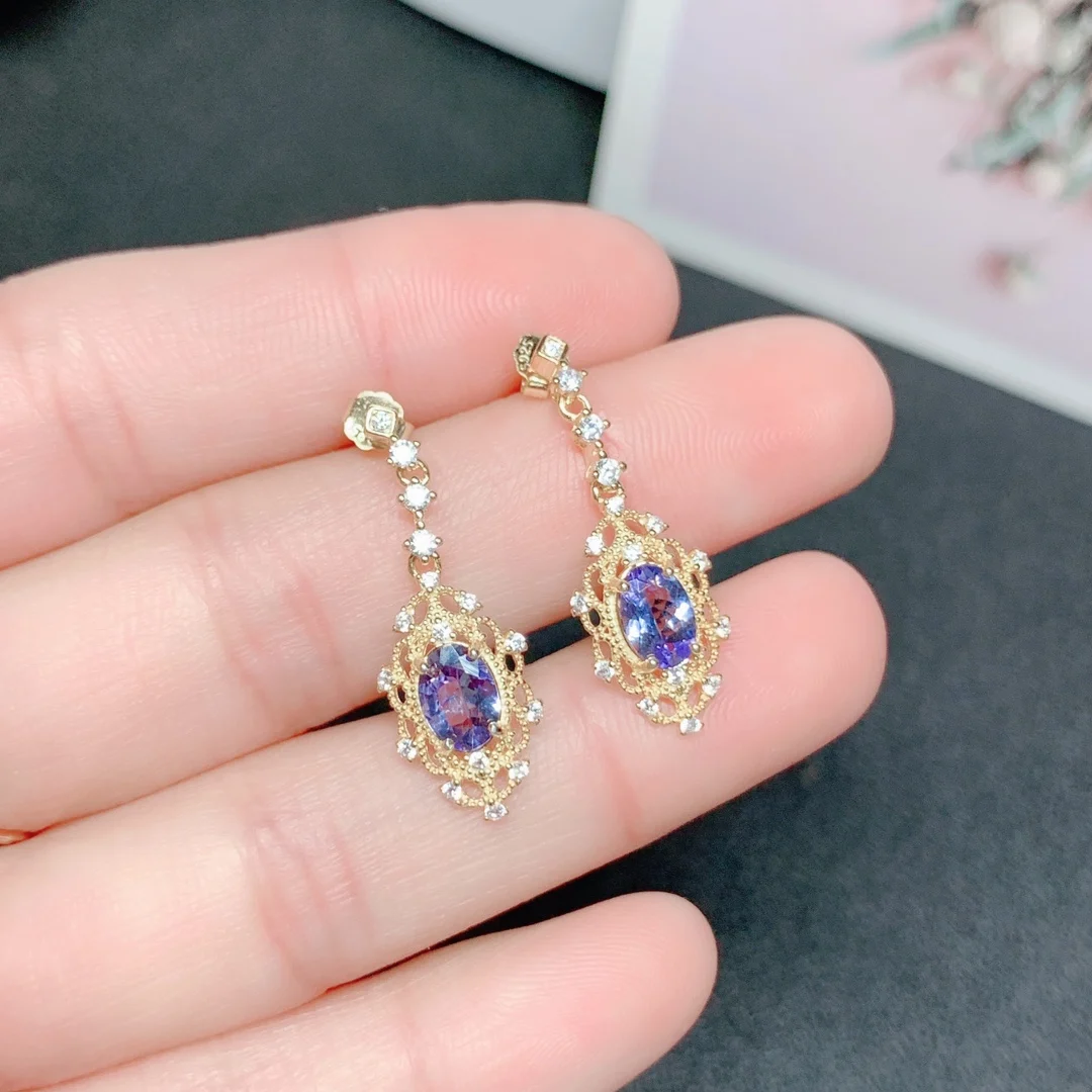 

Natural Tanzanite earrings Women's Silver 925 Wedding Earrings Simple Gemstone Free Shipping Earrings Sterling Certified Jewelry