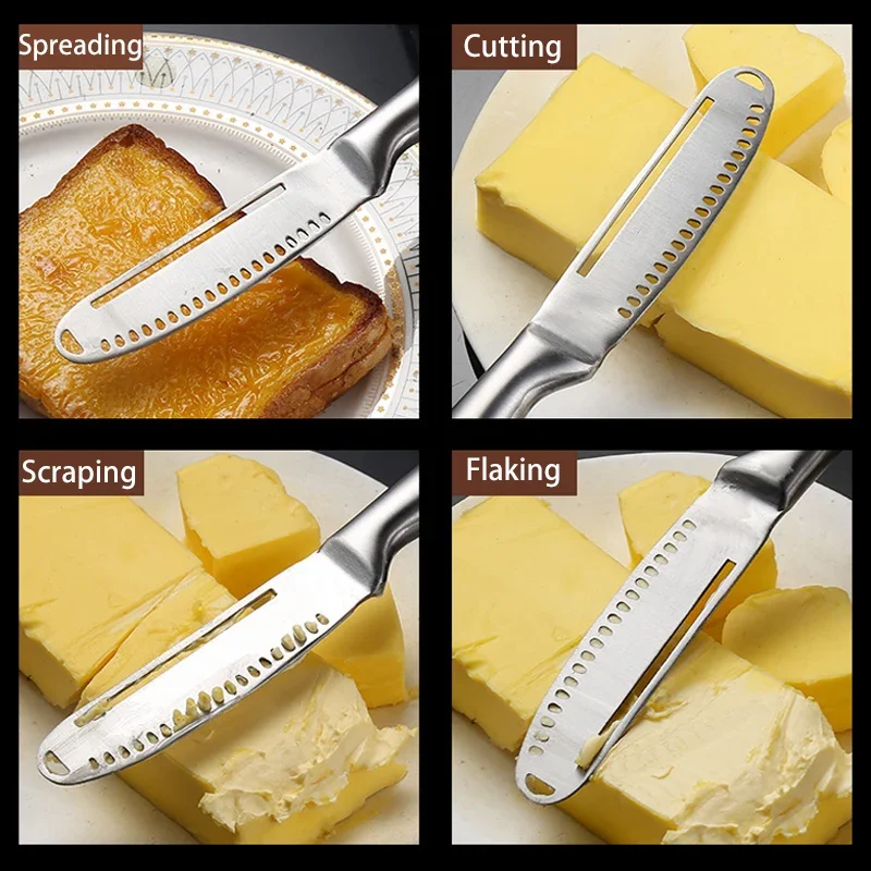 3 in 1 Butter Knife Stainless Steel Butter Knife Cheese Dessert Jam Spreaders Cream Scraper Bread Splitter Butter Spreader