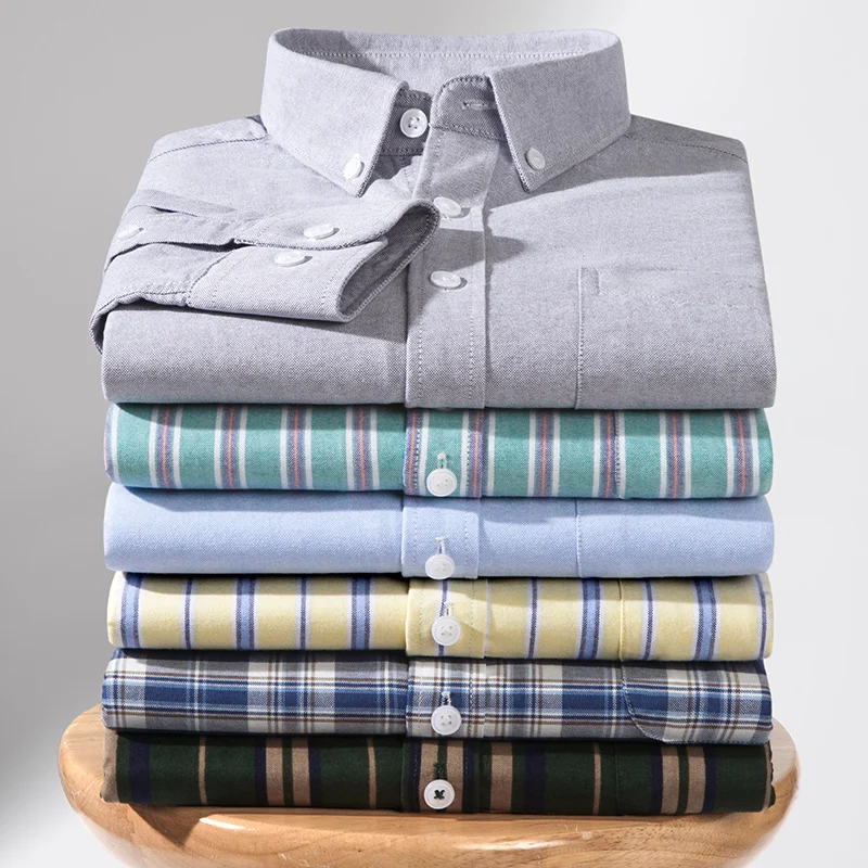 100% Pure Cotton Men Shirts Long Sleeve Dress Shirts Male Slim Social Business Blouse Solid Color Oxford Shirt 8XL 10XL 11XL