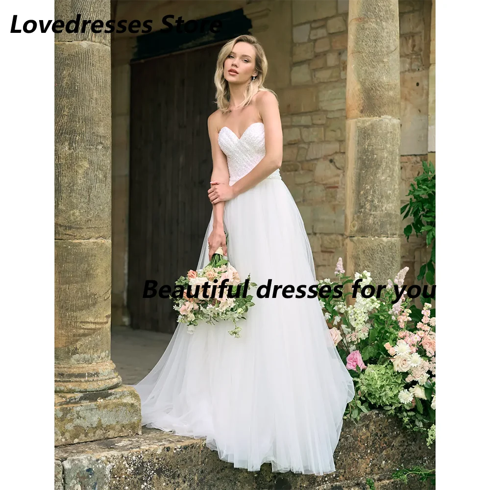 

Modern Wedding Dress Customized Sweetheart Beading Sequin Pleat Sweep Train Corset Bridal Gown Vestido Noiva 2025