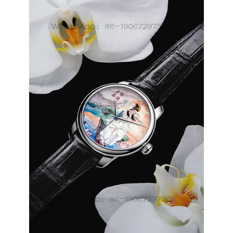Original Custom Guanyin Bodhisattva Micro-painted Enamel Watch Men's Mechanical Watch Buddha  Men's Watch