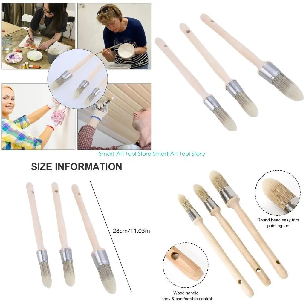 

E1PB 3Pcs Synthetic Bristles Paint Brush Round Paint Brush Trim Paint Brush For Improve Control In Wall Trimming Detailing