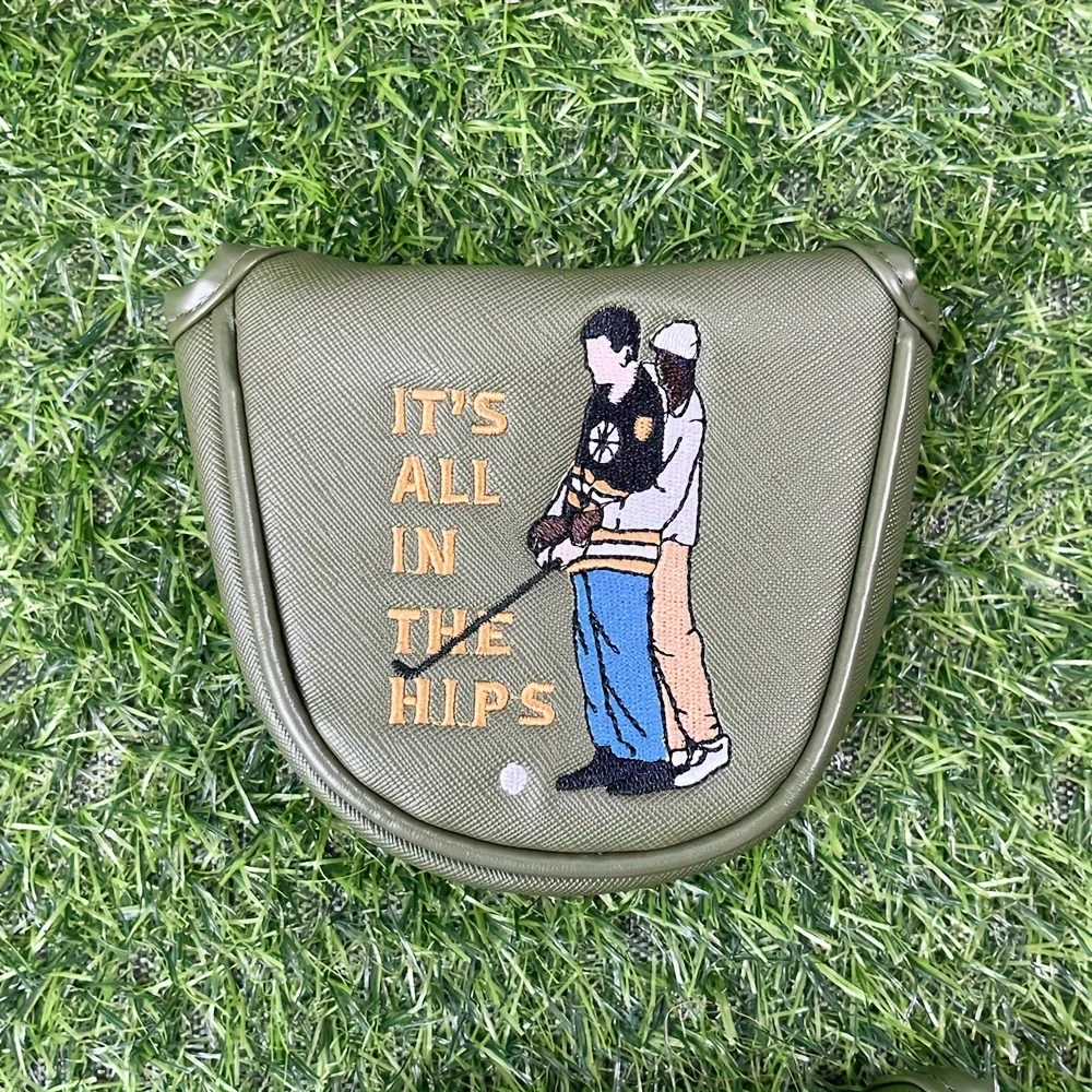 1pc Embroidered Weighted Golf Putter Cover with Hook-and-Loop Closure, PU Material, Half Circle Club Sock Protector