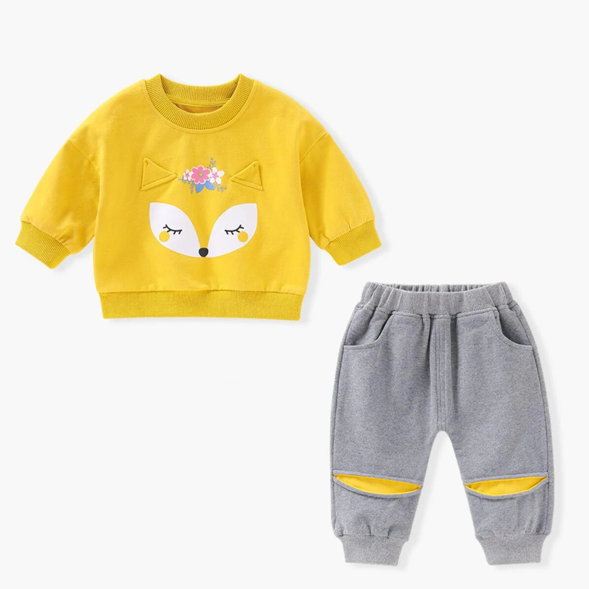 Autumn Baby Set Girl Clothes Sport Sweatshirt Pant 2Pcs Set Children Outfit Cartoon Fox Pullover Tracksuit Kid Outerwear A495