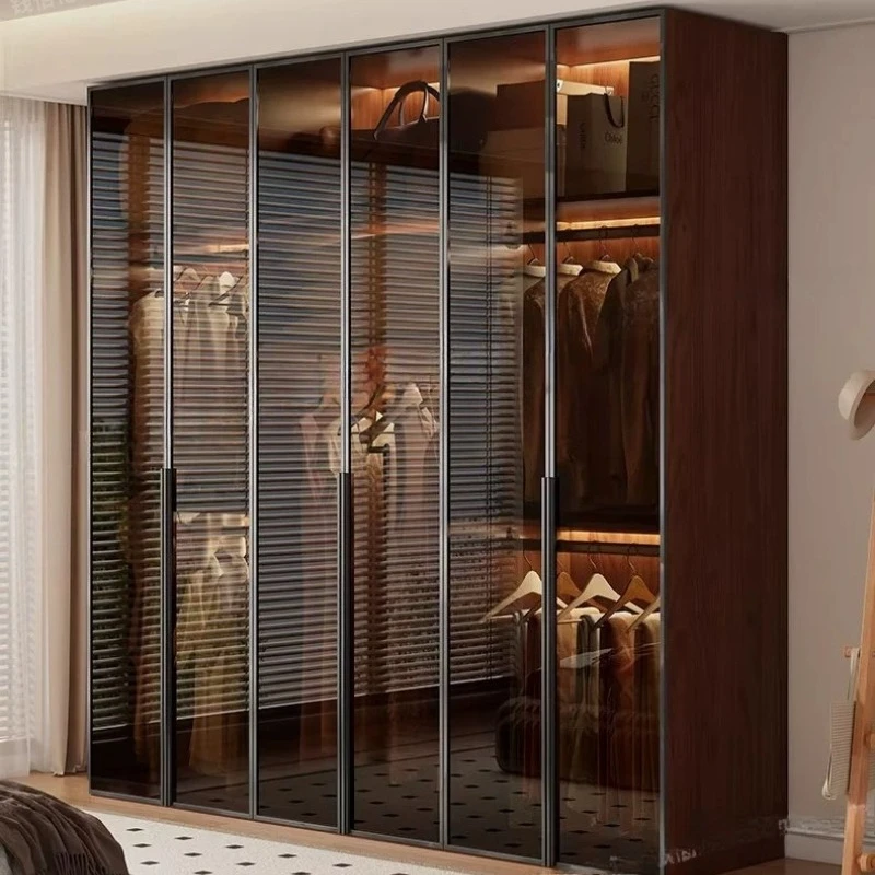Modern Wood Wardrobe Glass Door Large Capacity Clothes Home Storage Cabinet Apartment Bedroom Closet Organizer Bedroom Furniture