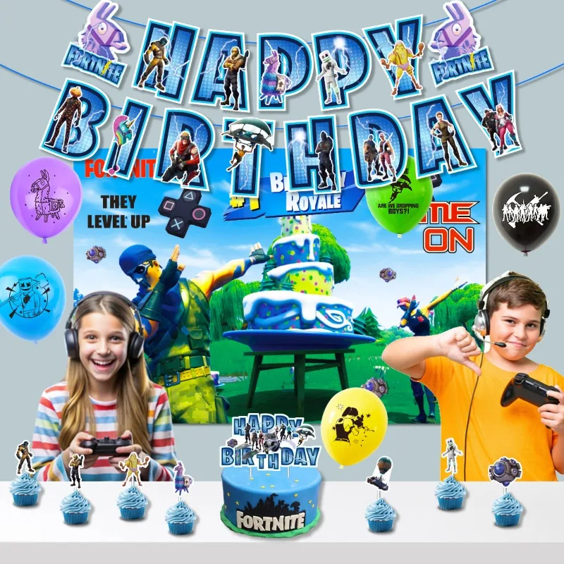 Hot Game Fortnites Birthday Party Decoration Kawaii Ballons Set Cake Topper Cartoon Banners Birthday  Party Supplies Gift Toy