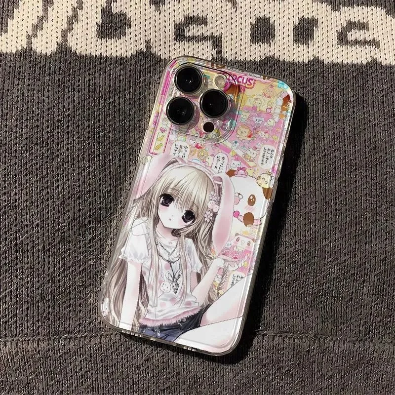 Niedliche Hasenohren-Loli-Mädchen Transparente Handyhülle für iPhone 17 Air 16 15 14 Plus 13 12 Mini 11 Pro Max Silikon Soft Cover Funda