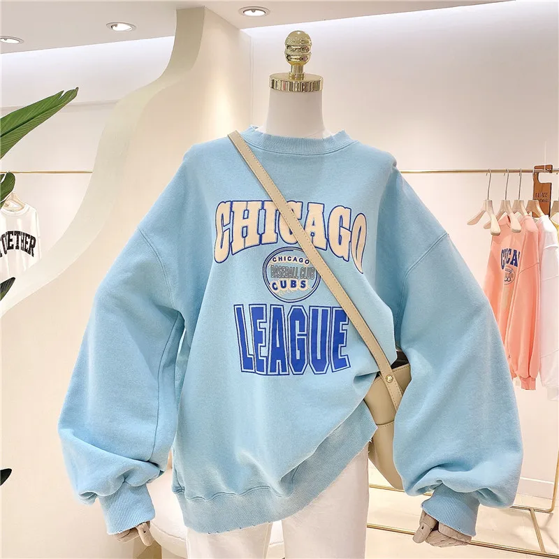 

Весенне-осенняя тонкая толстовка в стиле ретро, универсальная, без этикетки, с круглым вырезом, длинными рукавами, свободного кроя, удобная, из смесового хлопка.