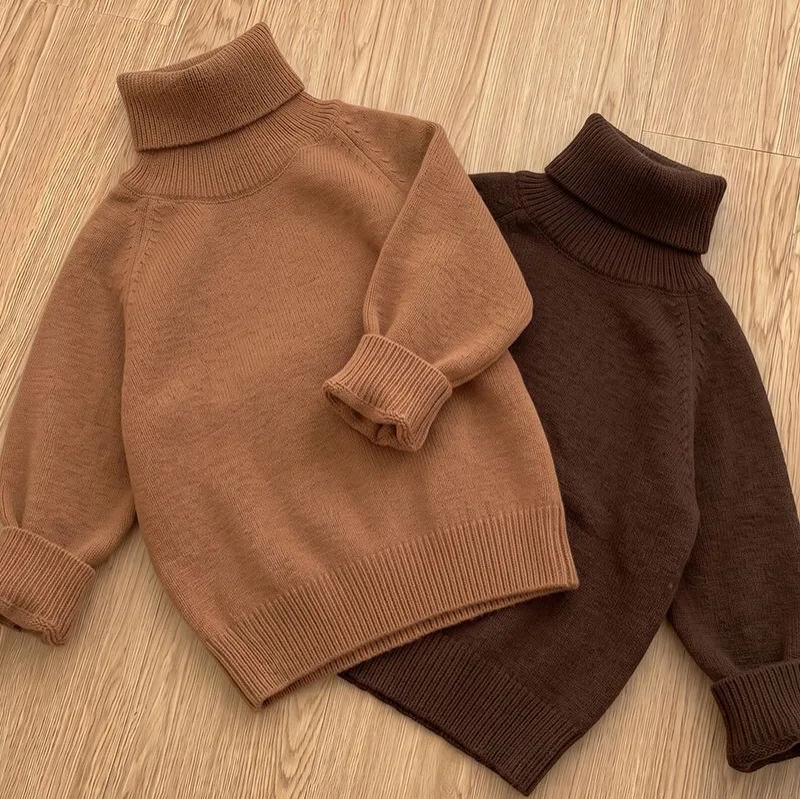 2026 Children's Sweater Thick Needle Solid Color Turtleneck Bottoming Shirt Children's Thick Men's and Women's Pullover Sweater