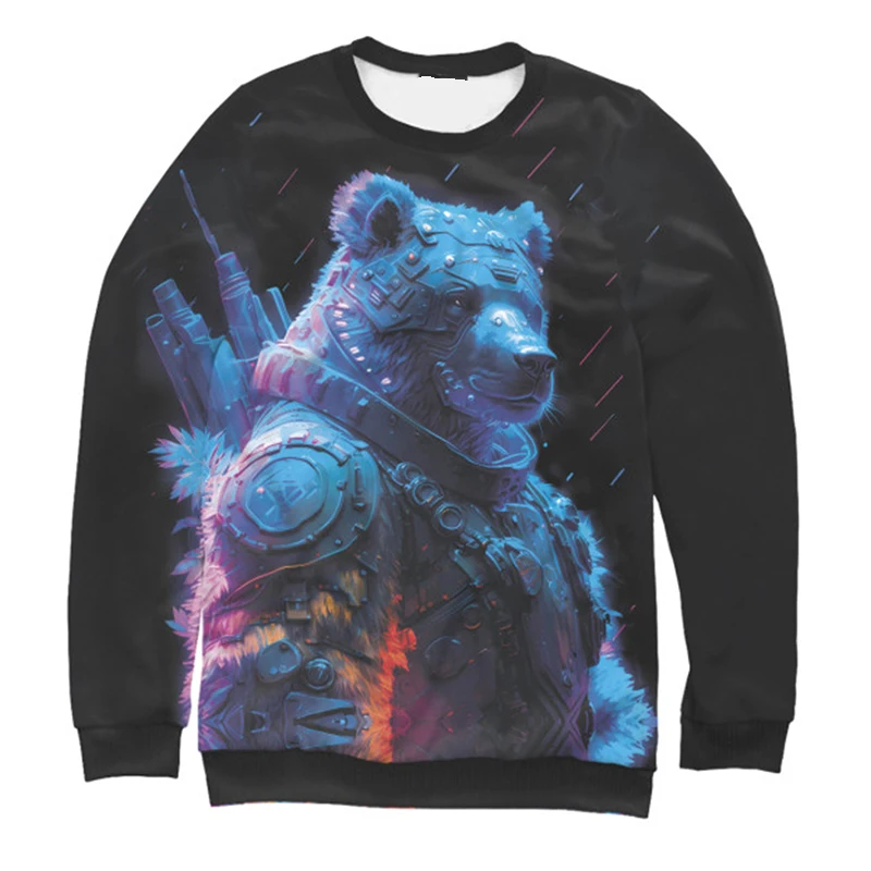 Fashion Retro Lion Sweatshirt For Men Cool Design Graphic Pullover Coat Strong Bear Animal Streetwear Harajuku Trend Hoodie 2025