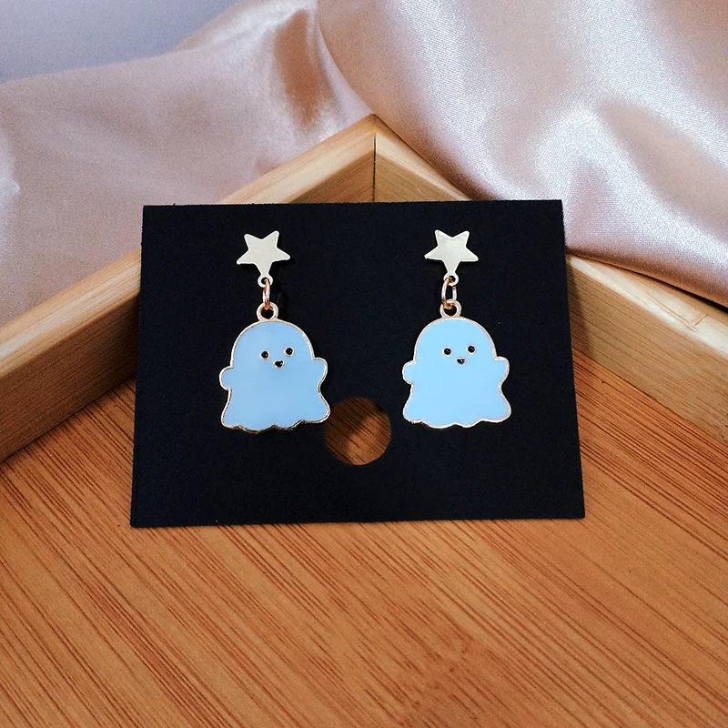 Metal Cute Little Ghost Drop Earrings for Women White Star Elf Drop Earrings Statement Earrings Gifts for Girls Wholesale B-2