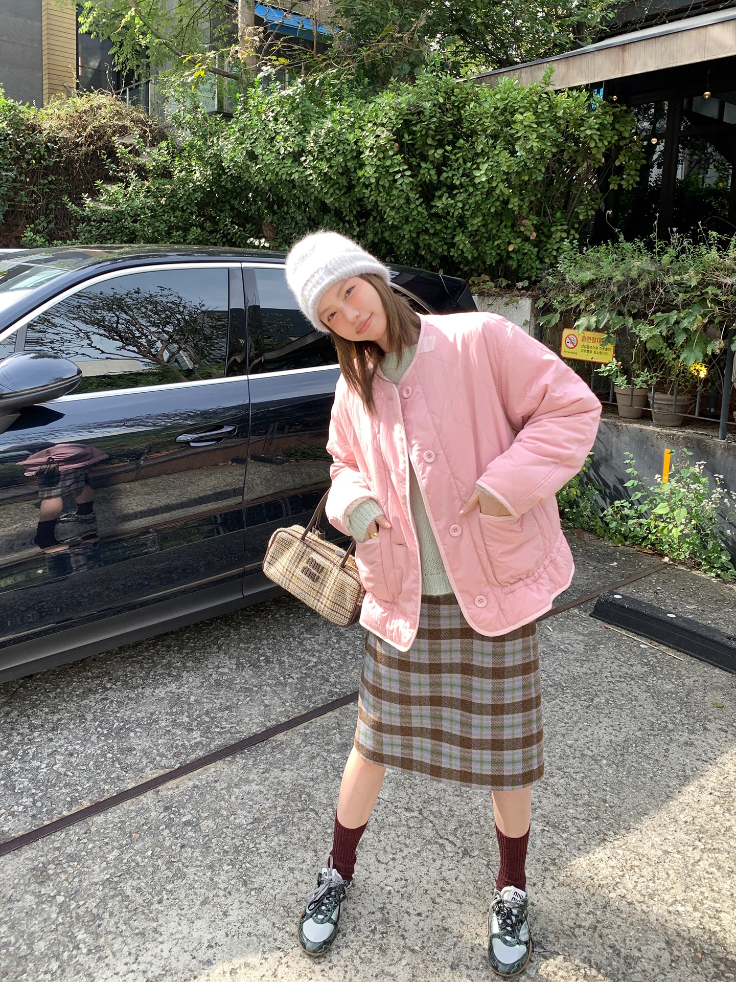 

Розовое пушистое пальто средней длины с хлопковой подкладкой для женщин, корейский стиль, прямой крой, длинный рукав, круглый вырез, для повседневной носки