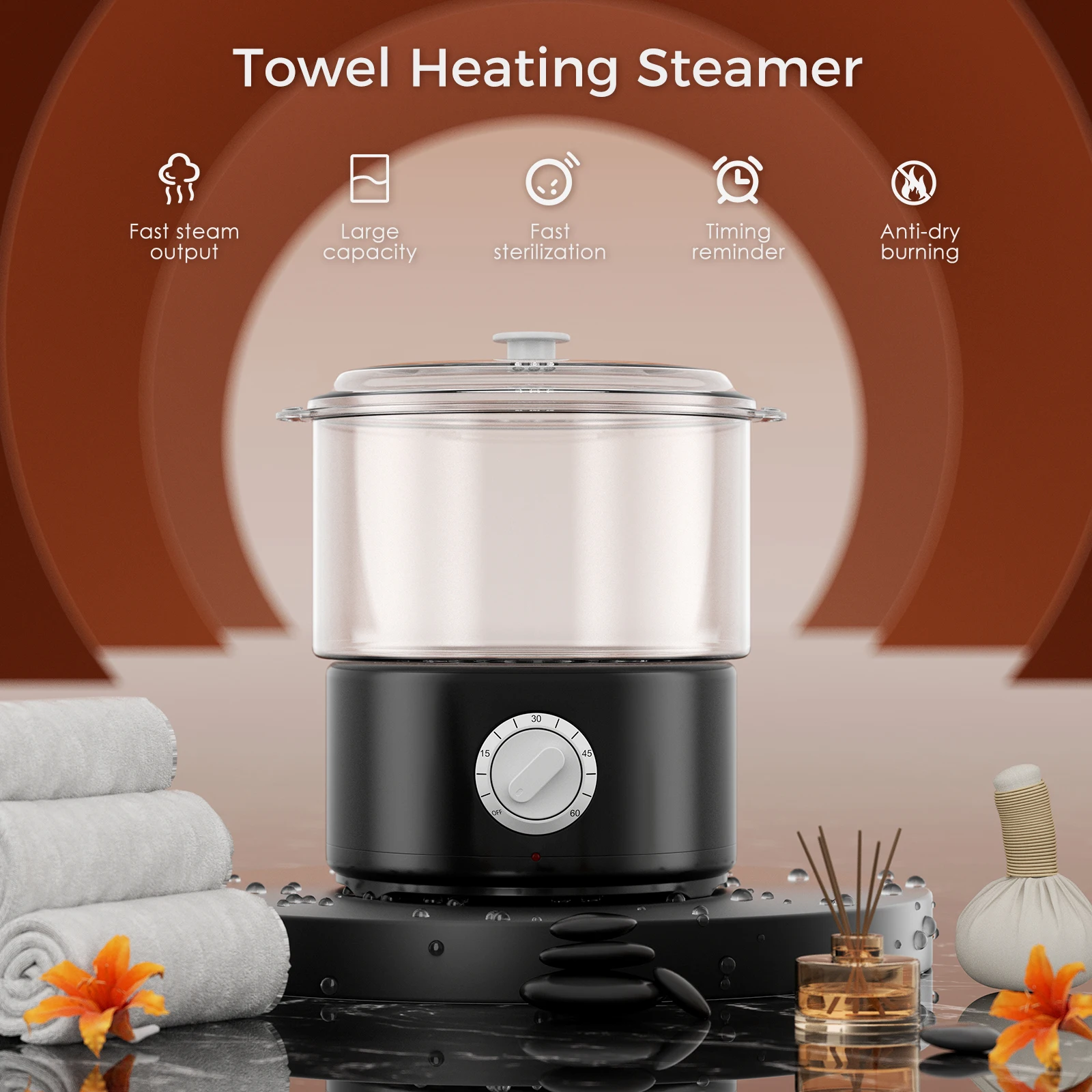 Mini Electric Spa Towel Stone Warmer Bucket Steamer Quick heating Towel Fast Heater For Nail Salon Massage Barber 202 ° F