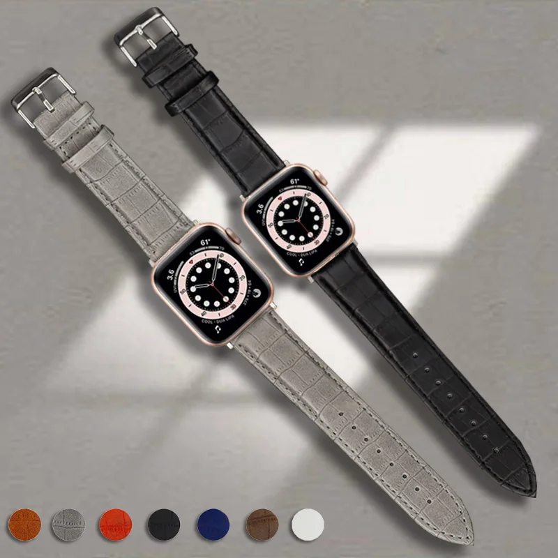 Correa de cuero de lujo para Apple Watch, banda de 45mm, 41mm, 44mm, 40mm, 49mm, 38mm, pulsera iWatch Ultra 8, 7, 6, SE, 5, 42mm