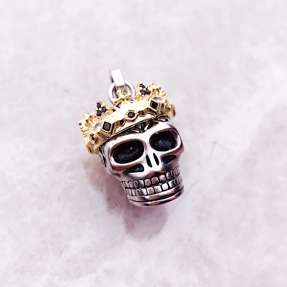 Pendant Skull Crown,Fine Jewelry Europe Vintage Accessorie 925 Sterling Silver Rebel Gift For Woman Men